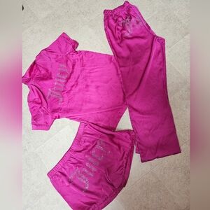JUICY COUTURE LOGO SEQUIN 3pc Satin Pajama Set Womens S Sm Hot Pink Bling NWOT